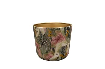 TS Collection bloempot monstera kunststof, metaal 16x14cm mystery