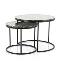 By-Boo Ronde Salontafel 'Romeo' Zwart Marmer, Set van 2 stuks - thumbnail