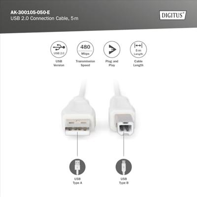 DIGITUS USB 2.0-aansluitkabel, 5 m