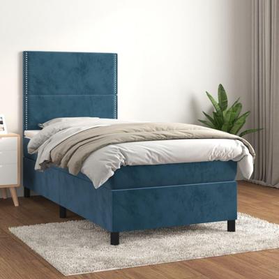 Boxspring met matras fluweel donkerblauw 90x190 cm