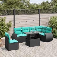 7-delige tuinbankset met kussens van zwart polyrotan - thumbnail