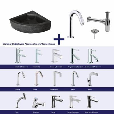 FonteinPack Natuursteen Hoek 30x30x10 cm Chroom (Keuze uit 20 kranen)