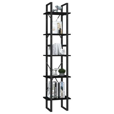 Boekenkast met 5 schappen 40x30x175 cm massief grenenhout zwart - thumbnail
