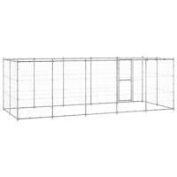 vidaXL Hondenkennel met dak 12,1 m² gegalvaniseerd staal, kennel, hondenhok, hondenhuis, kennels, hondenhokken, hondenhuizen, hondenverblijf - thumbnail