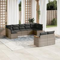 9-delige Loungeset met kussens poly rattan grijs - thumbnail