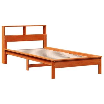 Bed met boekenkast zonder matras grenenhout wasbruin 90x190 cm