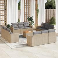 13-delige Loungeset met kussens poly rattan beige - thumbnail