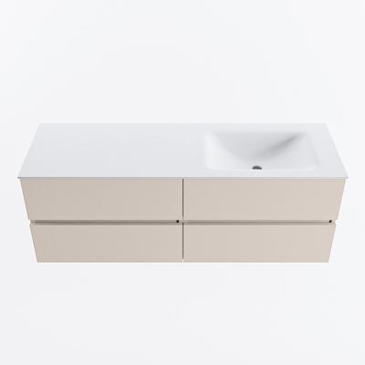 MONDIAZ VICA 140cm badmeubel onderkast Linen 4 lades. Wastafel CLOUD rechts zonder kraangat, kleur Talc.