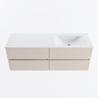 MONDIAZ VICA 140cm badmeubel onderkast Linen 4 lades. Wastafel CLOUD rechts zonder kraangat, kleur Talc. - thumbnail