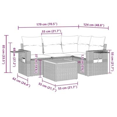 5-delige Loungeset met kussens poly rattan zwart