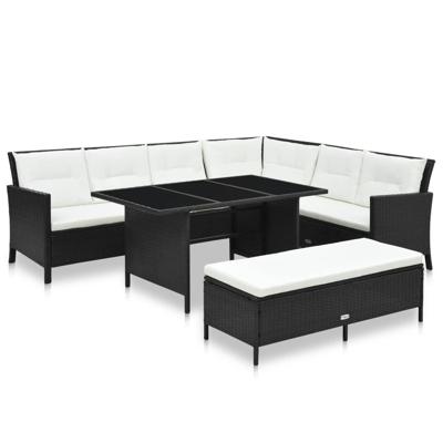 vidaXL 3-delige Loungeset met kussens poly rattan zwart