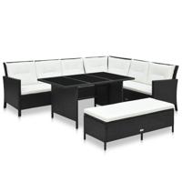 vidaXL 3-delige Loungeset met kussens poly rattan zwart - thumbnail