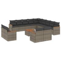 14-delige Loungeset met kussens poly rattan grijs - thumbnail