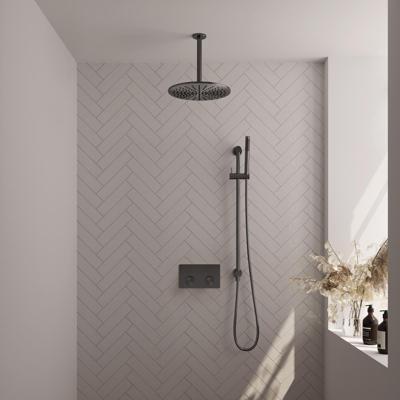 Brauer Gunmetal Carving Thermostatische Regendoucheset Inbouw - Hoofddouche 30 cm - Met Drukknoppen - Handdouche Staaf - Doucheslang - Geintegreerde Glijstang - Gunmetal