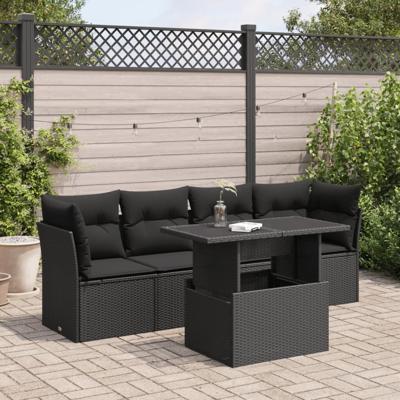 5-delige Loungeset met kussens poly rattan zwart 5-delige Loungeset met kussens poly rattan zwart