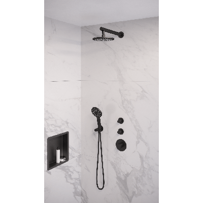 Thermostatische inbouw regendouche set met 20 cm douchekop en handdouche, mat zwart