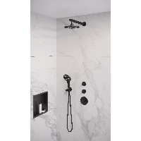 Thermostatische inbouw regendouche set met 20 cm douchekop en handdouche, mat zwart - thumbnail