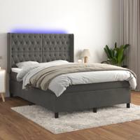 Boxspring met matras en LED fluweel donkergrijs 140x200 cm - thumbnail