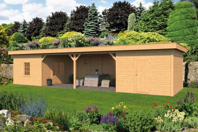 Tuindeco Oslo XL Overkapping type 12 1303x430 cm Lariks/Douglashout blank- Plat dak- Onbehandeld lariks Douglas hout- Tuindeco