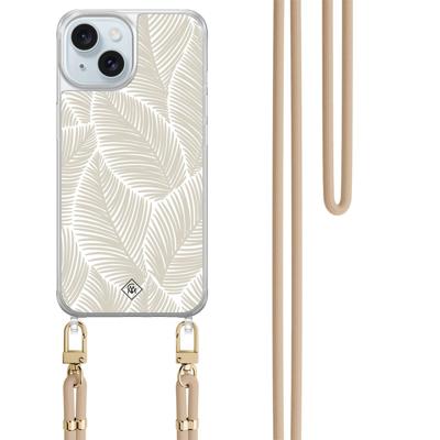 iPhone 15 hoesje met beige koord - Palm leaves beige iPhone 15 hoesje met beige koord - Palm leaves beige