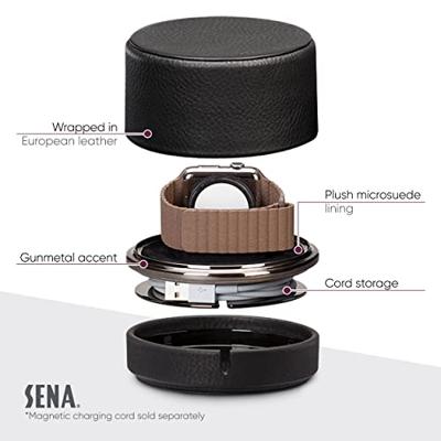 SENA - Laadstation van leer voor Apple Watch, reisoplader voor alle maten 38mm, 40mm, 42mm, 44mm - zwart