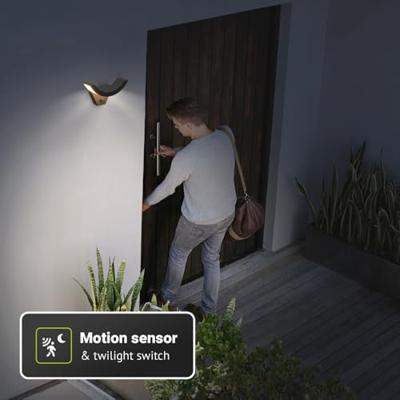 Leeds - LED Wandlamp met sensor - 10 watt 780 lumen - Bewegingssensor en schemerschakelaar - 3000K warm wit licht - Zwart - IP65 voor binnen en buiten