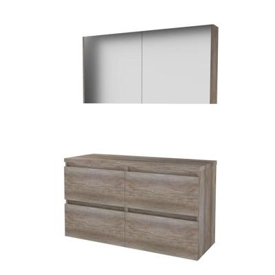 Basic-Line Comfort 46 Badkamermeubelset - 120 x 46 cm - Greeploos - 4 Lades - Wastafelblad - Spiegelkast - Scotch Oak