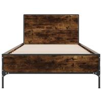Bedframe bewerkt hout en metaal gerookt eikenkleurig 75x190 cm - thumbnail