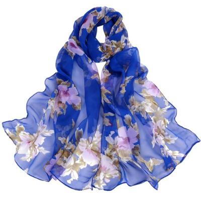 Wild perzik bloem patroon zonnebrandcrème chiffon grote sjaal lichte dunne stijl zijden sjaal-omslagdoek (Sapphire) Wild perzik bloem patroon zonnebrandcrème chiffon grote sjaal lichte dunne stijl zijden sjaal-omslagdoek (Sapphire)