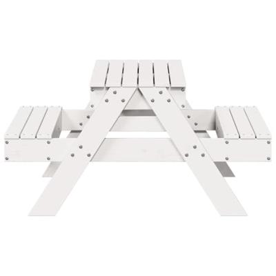Picknicktafel met zandbak voor kinderen massief grenenhout wit - thumbnail