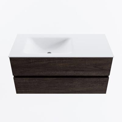 MONDIAZ VICA 100cm badmeubel onderkast Dark Brown 2 lades. Wastafel CLOUD links zonder kraangat, kleur Talc.