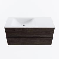 MONDIAZ VICA 100cm badmeubel onderkast Dark Brown 2 lades. Wastafel CLOUD links zonder kraangat, kleur Talc. - thumbnail