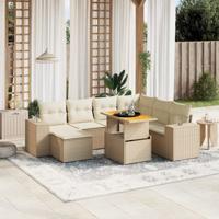 8-delige Loungeset met kussens poly rattan beige - thumbnail