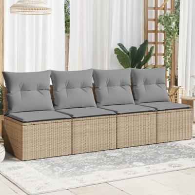 Tuinbank 4-zits met kussens poly rattan beige Tuinbank 4-zits met kussens poly rattan beige