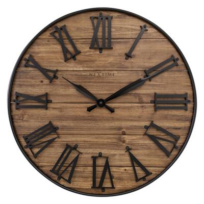 NeXtime NE-3278BR Grote Wandklok Manchester 50 cm Hout/Zwart Metaal NeXtime NE-3278BR Grote Wandklok Manchester 50 cm Hout/Zwart Metaal