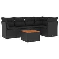 6-delige Loungeset met kussens poly rattan zwart - thumbnail