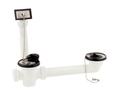 Kirchhoff Kunststof dubbele spoelbak afvoer- en overloopgarnituur, 1 1/2"ET x 70 mm, in hoogte verstelbaar, overloop aan de zijkant - 98834248