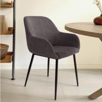 Kave Home Konna eetkamerstoel dik rib Grijs poot zwart - thumbnail