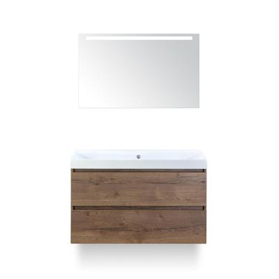 Maxx XL Badmeubelset 100 cm - Tabacco - Wastafel Just Zonder kraangat - met LED Spiegel
