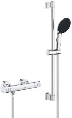 GROHE Precision Get QuickFix Doucheset - thermostatische douchekraan - met glijstangset - 60cm - ronde handdouche - 1 straalsoort - gladde doucheslang - chroom 34856000 GROHE Precision Get QuickFix Doucheset - thermostatische douchekraan - met glijstangset - 60cm - ronde handdouche - 1 straalsoort - gladde doucheslang - chroom 34856000