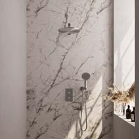 Regendoucheset Inbouw Brauer Brushed Carving Thermostatisch 30 cm met 3-Weg Omstelling, Wandarm en 3-Standen Handdouche Geborsteld RVS Brauer - thumbnail