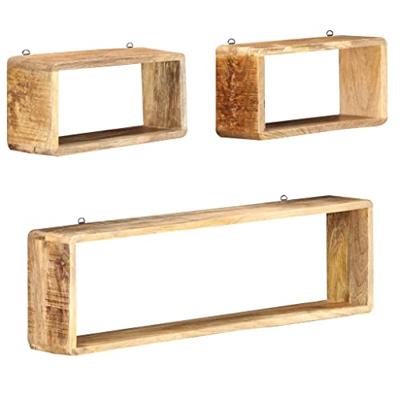 VidaXL 3-delige wandschappenset kubus massief mangohout
