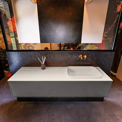 Badkamermeubelset Mondiaz Erin 150 cm met 1 Lade met RIDGE Wastafel Rechts Linen Zonder Kraangaten Greeploos Mat Dark Grey