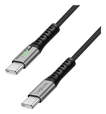 LogiLink CU0434 USB-C-kabel USB 3.2 Gen2x2 USB-C stekker 2.00 m Zwart Met LED, 4K UHD, Stekker past op beide manieren