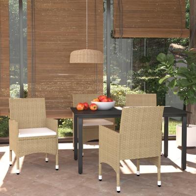 5-delige Tuinset met kussens poly rattan beige