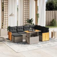 8-delige Loungeset met kussens poly rattan grijs - thumbnail