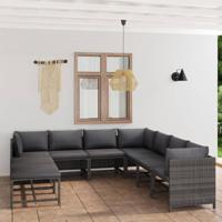 9-delige Loungeset met kussens poly rattan grijs - thumbnail