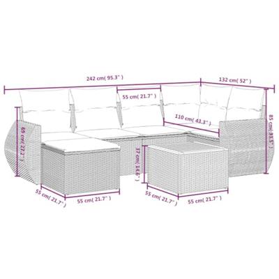 7-delige Loungeset met kussens poly rattan beige