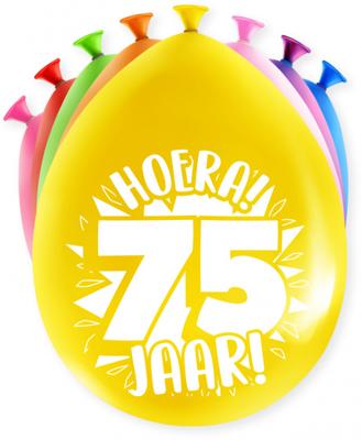 Party Ballonnen Hoera 75 Jaar - 8 Stuks