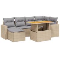 7-delige Loungeset met kussens poly rattan beige - thumbnail